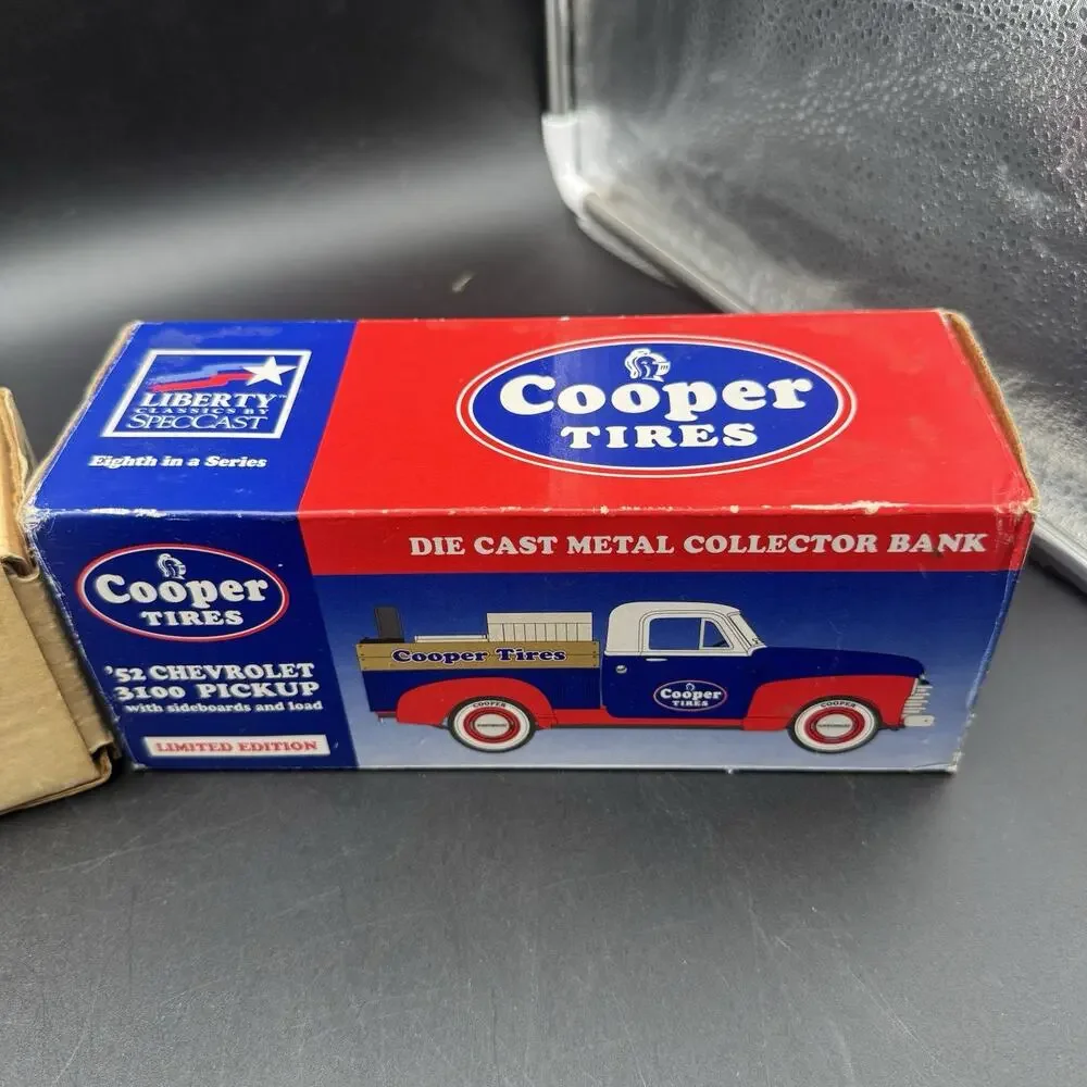 Lot Of 3 Vintage Die Cast Car Piggy Bank ERTL Indian Motorcycle Cooper Tires